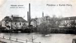 Pohled na pivovar ze zadní části od rybníka ( Pohlednice z roku 1900 ) 